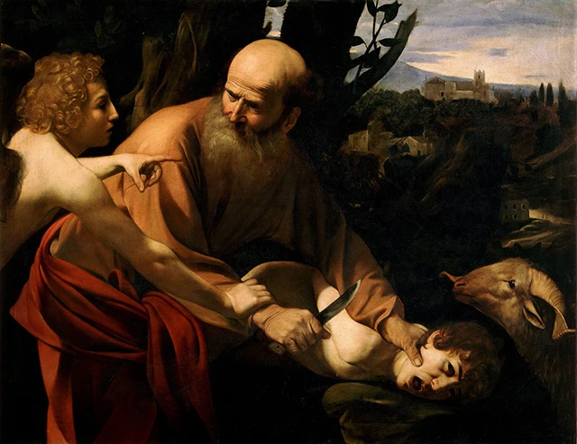 het offer van Isaac geschilderd door Caravaggio