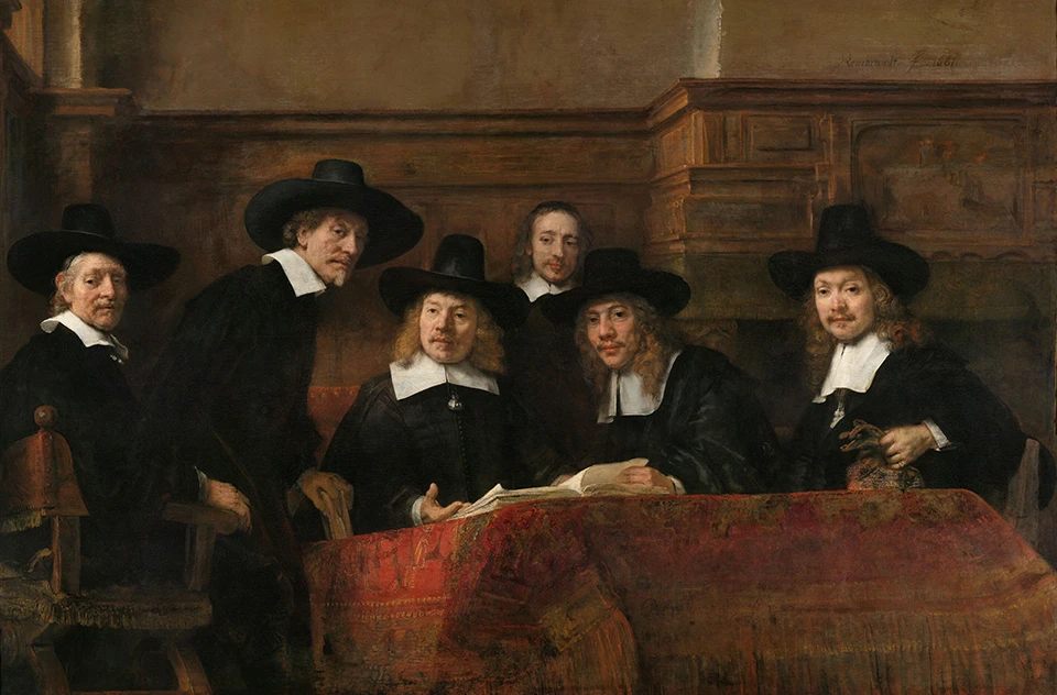 portret van de staalmeesters door Rembrandt